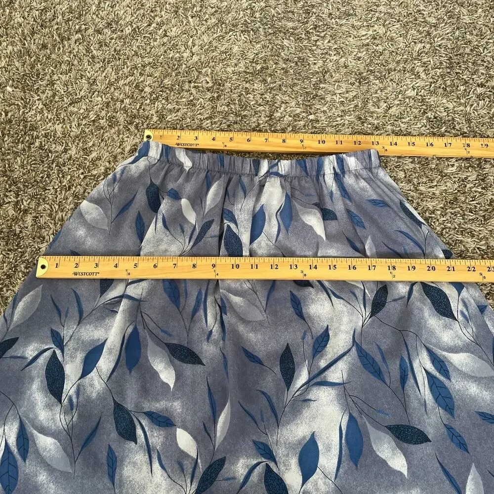 Vintage Mini Skirt Size 12P 12 Petite Blue Abstract Leaf Print A Line Boho 90s